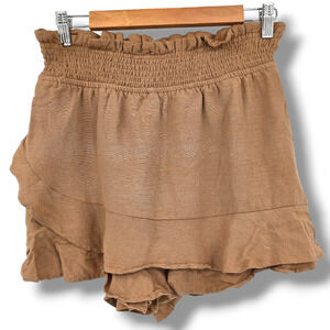 Japna Brown Ruffle Hem Shorts
